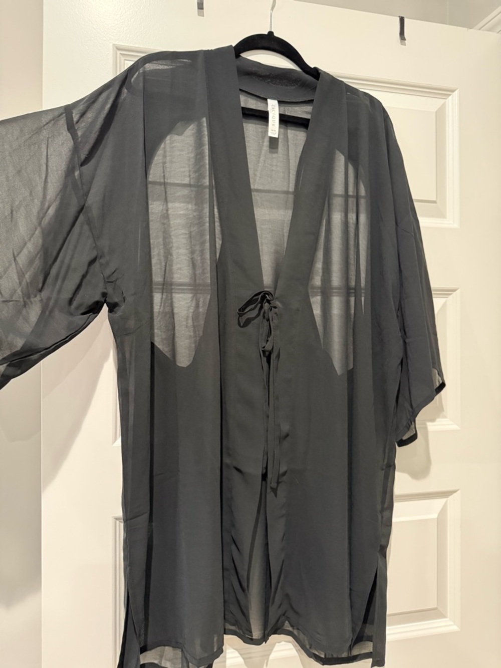 Cacique Black Sheer Kimono Tie-Front Cover-Up
